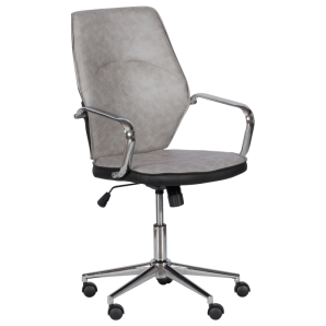 Работен стол с хромирана основа и еко кожа - сив