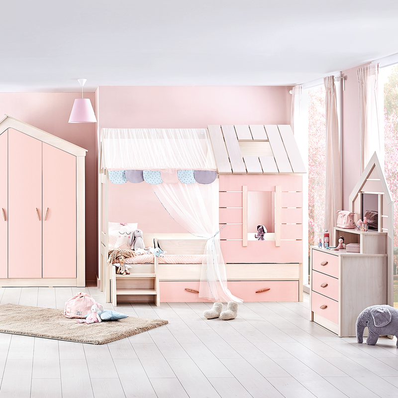 Чекмедже за детско легло къща PINK HOUSE – 90 х 200 – розово