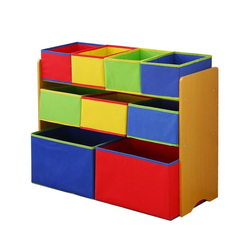 Секция за Съхранение на Играчки и Книжки - 3 нива с 9 Текстилни Кутии - COLORS