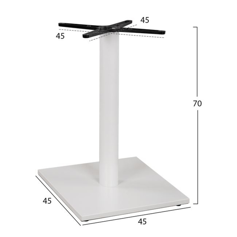 Метална основа бяла мат 45x45x70 с кръст 45x45 и регулировки