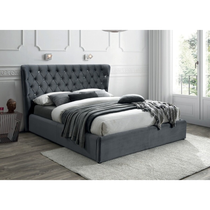 Двойно тапицирано легло 160x200см - сиво