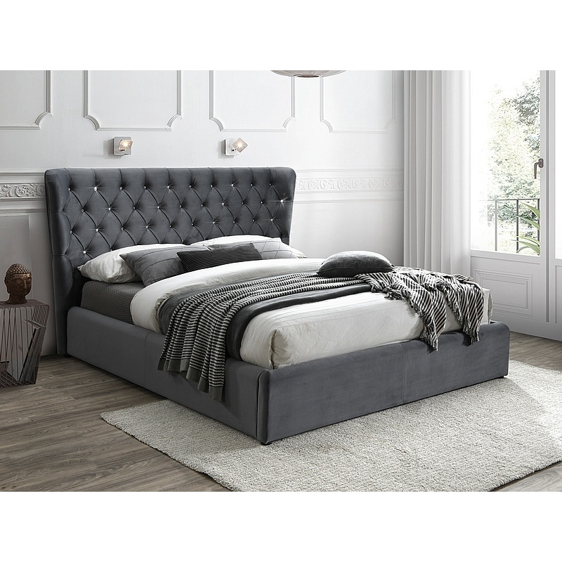 Двойно тапицирано легло 160x200см - сиво