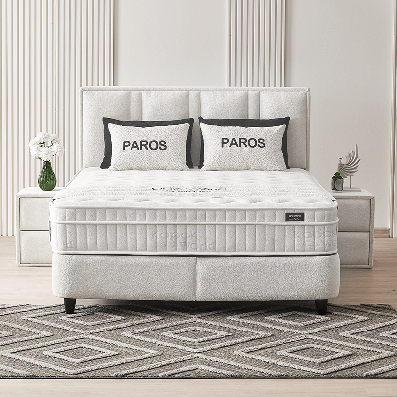 Тапицирана спалня с матрак PAROS 180 х 200 - крем AN