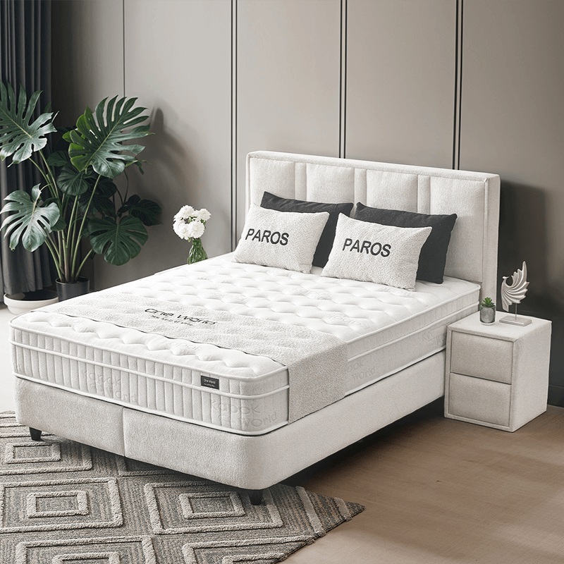 Тапицирана спалня с матрак PAROS 140 х 200 – крем AN