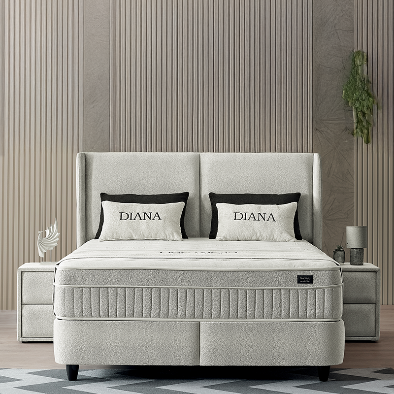 Тапицирана спалня с матрак DIANA 180 x 200 – светлосив 326