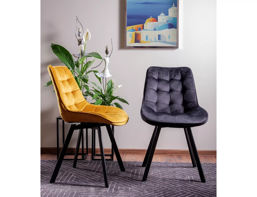 МОНТИ Кадифен стол с тъфтинг – къри Блувел 68