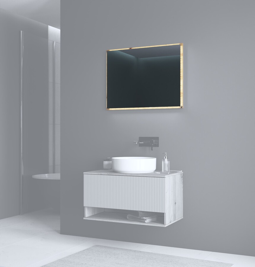 Огледало с LED осветление 80×80 – артизански дъб