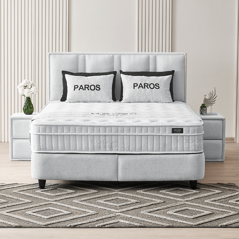 Тапицирана спалня с матрак PAROS 180 х 200 – сребърен AN