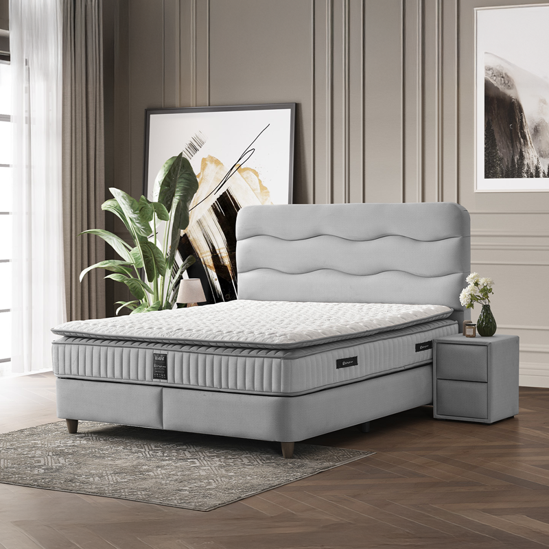 Тапицирана спалня с матрак WAVE 140 x 200 – светлосив 25