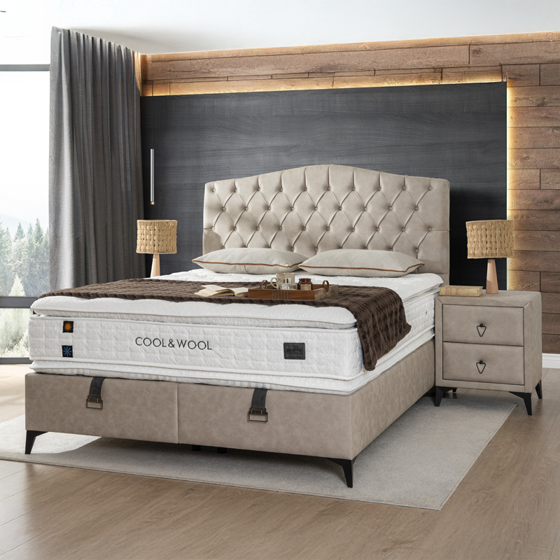 Тапицирана спалня с матрак COOL WOOL 160 x 200 – бежов 3