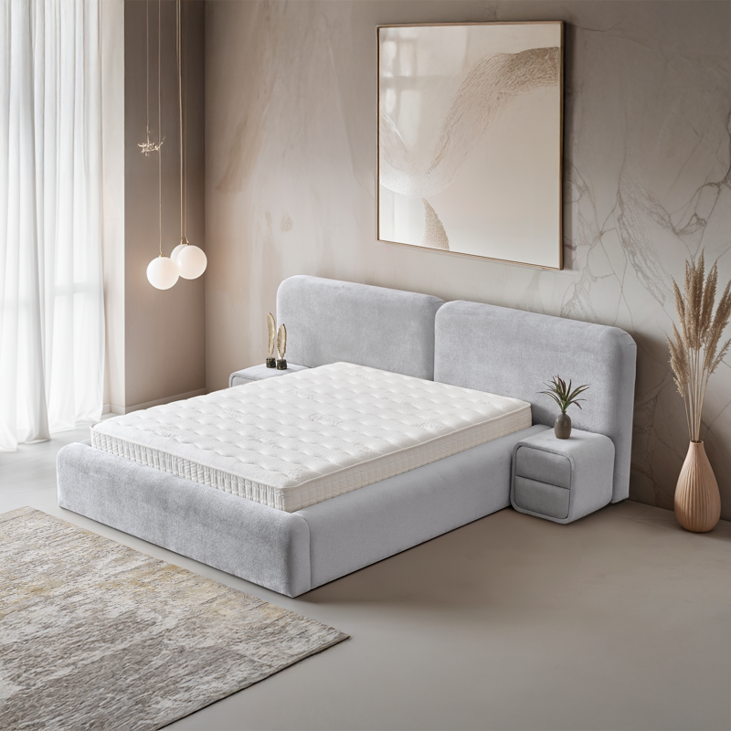 Тапицирана спалня с матрак MYKONOS 160 х 200 – сребърен AN
