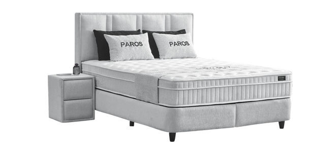 Тапицирана спалня с матрак PAROS 180 х 200 – сребърен AN