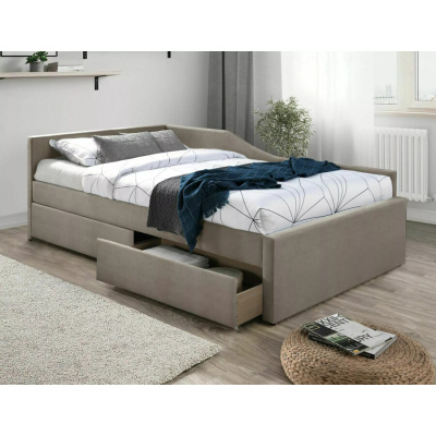 Кадифено легло с чекмеджета 120x200см.- тъмнобежово