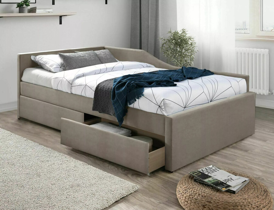 Кадифено легло с чекмеджета 120×200см.- тъмнобежово