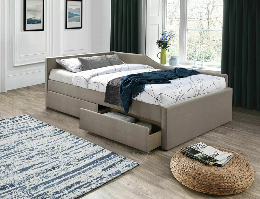 Кадифено легло с чекмеджета 120×200см.- тъмнобежово