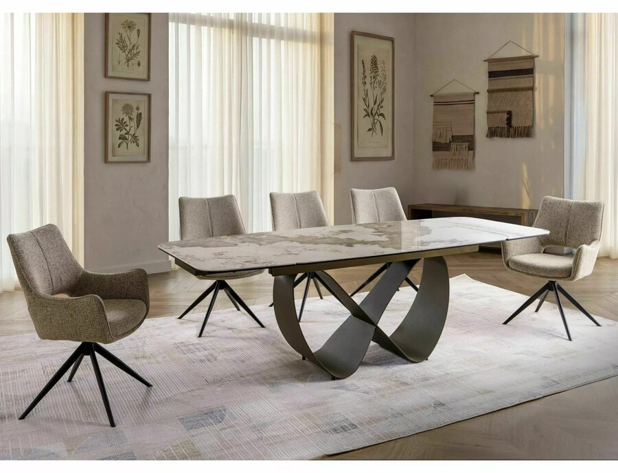 CERAMIC разтегателна маса 160/240×95 – гланцово бяло/мед