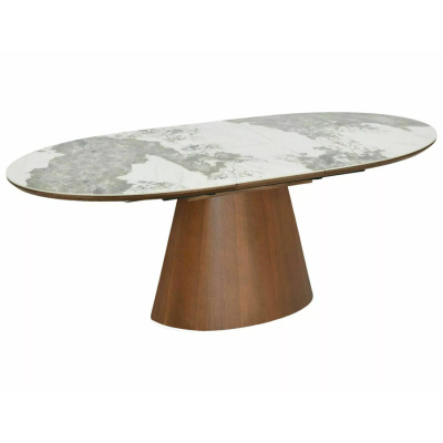 Овална разтегателна маса CERAMIC 160/200x90 - бяло гланц/орех