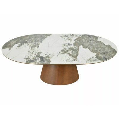 Овална разтегателна маса CERAMIC 160/200x90 - бяло гланц/орех