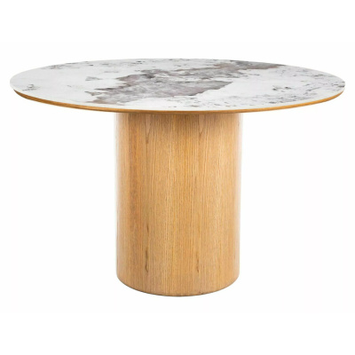 Кръгла маса CERAMIC 120 см - бяло гланц/дъб