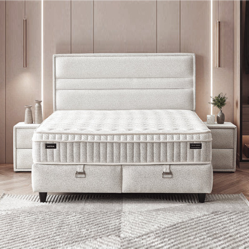 Тапицирана спалня с матрак ASTRA 180 x 200 – перла SY