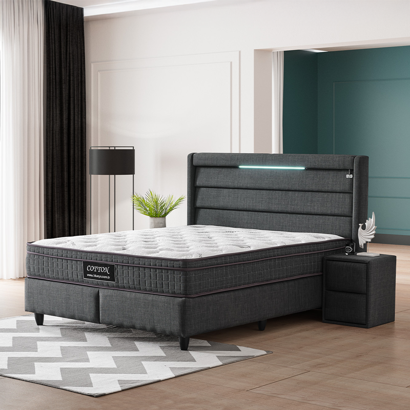 Тапицирана спалня с матрак COTTON 180 x 200 – графит 501