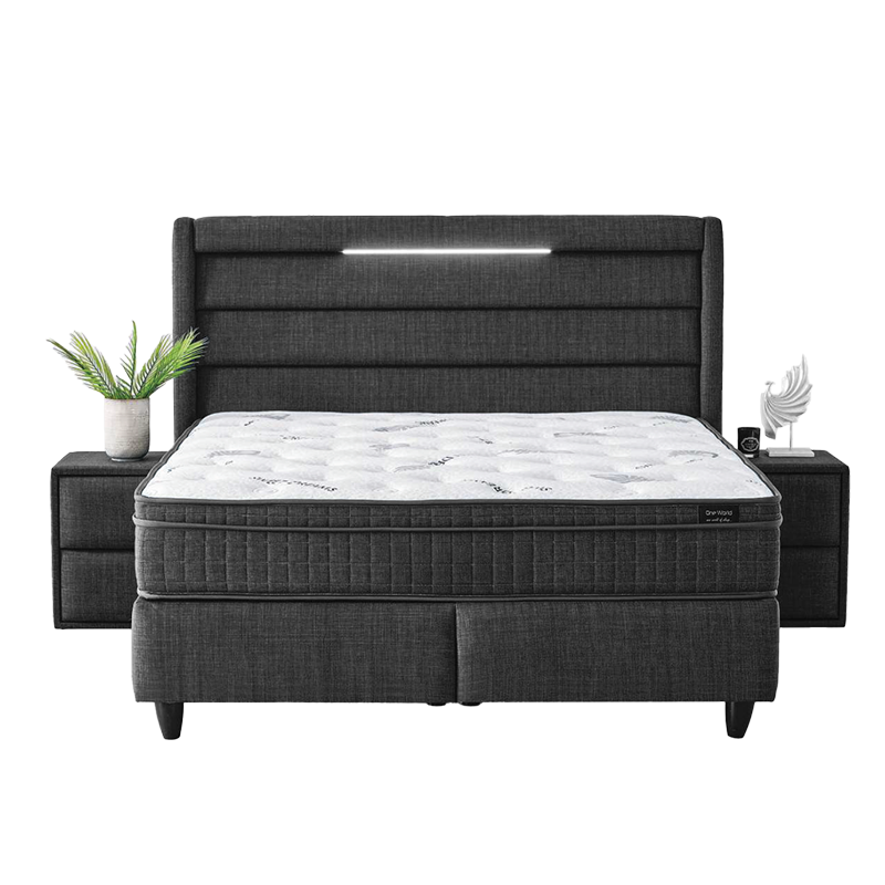 Тапицирана спалня с матрак COTTON 180 x 200 – графит 501