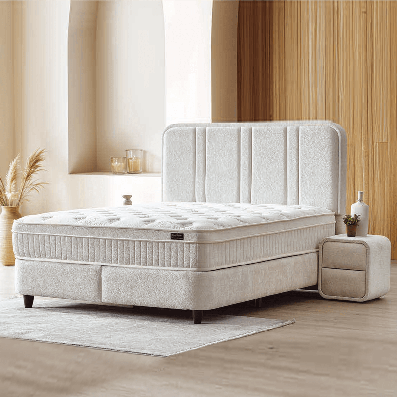 Тапицирана спалня с матрак HUGO 180 x 200 – перла SY