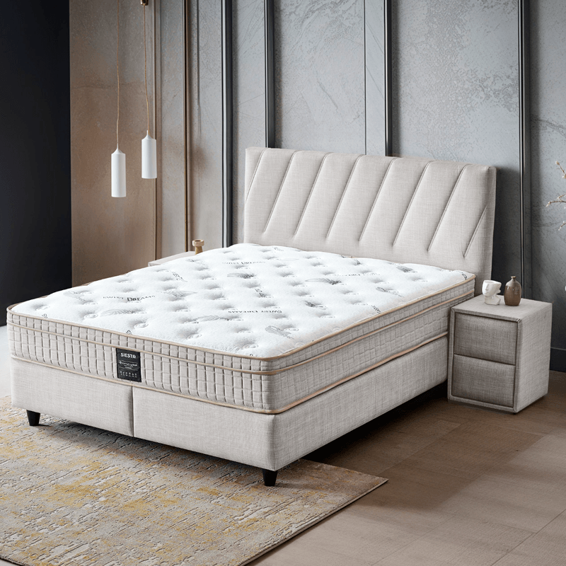 Тапицирана спалня с матрак SIESTA 160 x 200 – перла SY