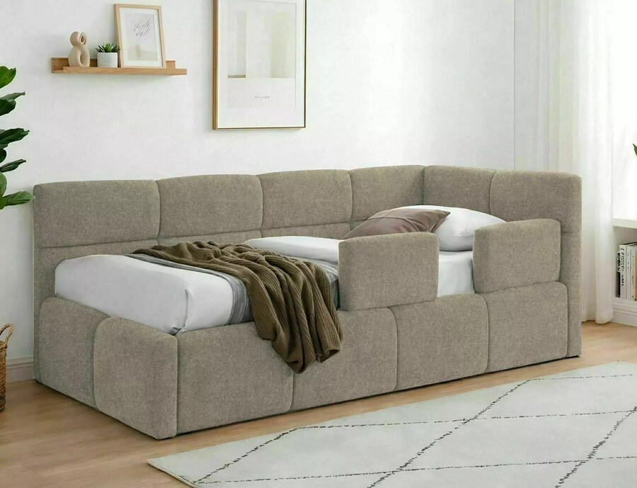 Тапицирано легло с място за съхранение 90×200 – тъмнобежово
