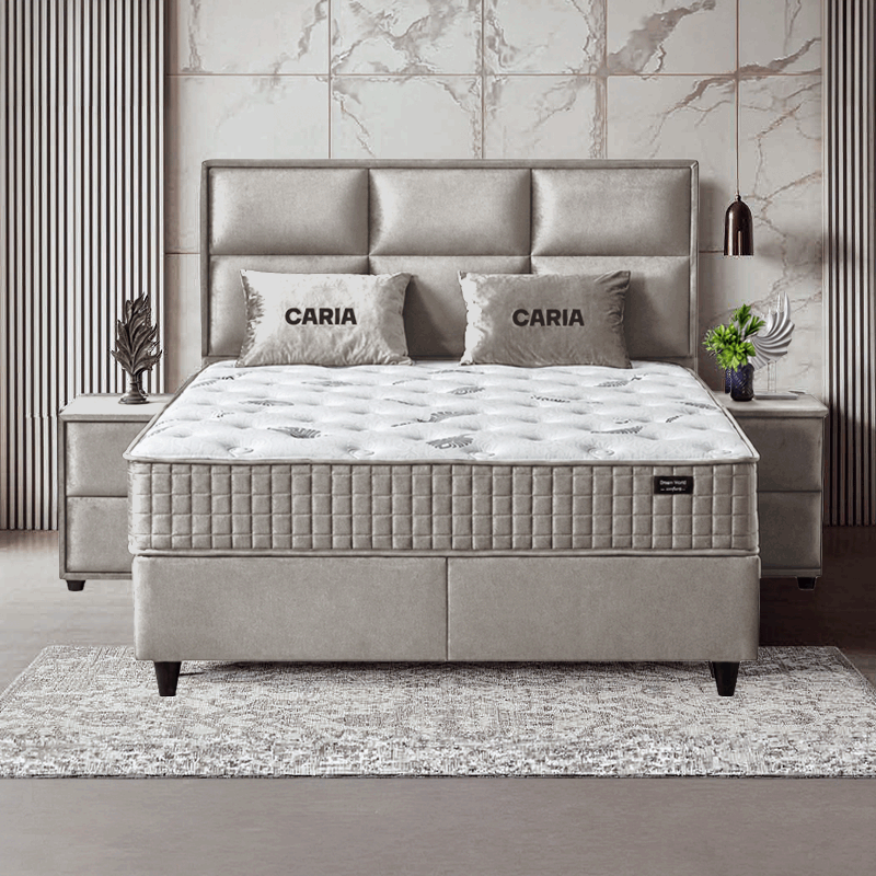 Тапицирана спалня с матрак CARIA 160 x 200 – перла SY