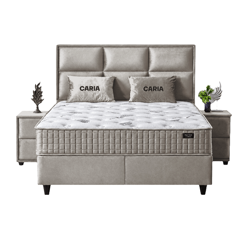 Тапицирана спалня с матрак CARIA 160 x 200 – перла SY