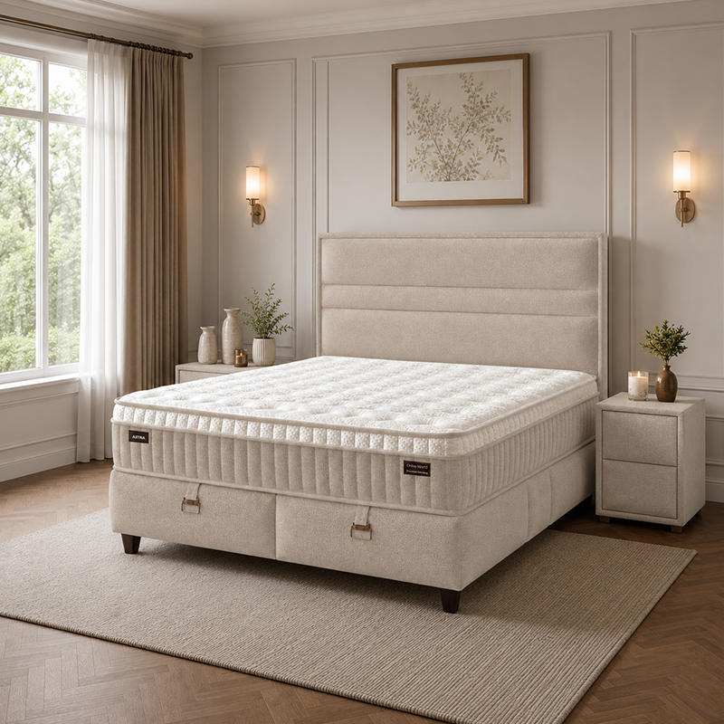 Тапицирана спалня с матрак ASTRA 160 x 200 – бежов 04