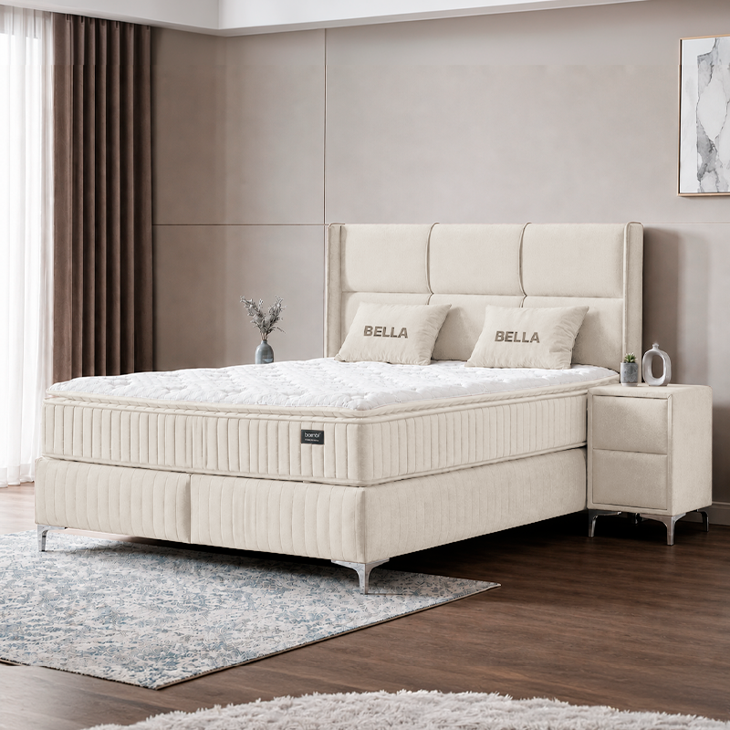 Тапицирана спалня с матрак BELLA 160 x 200 – бежов 02