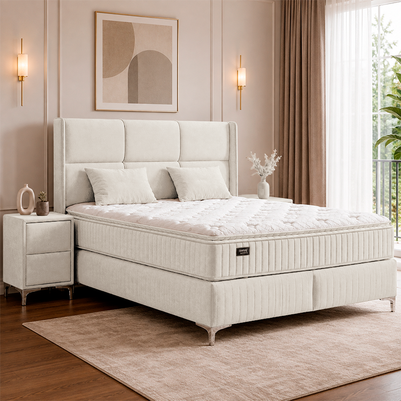 Тапицирана спалня с матрак BELLA 160 x 200 – бежов 02