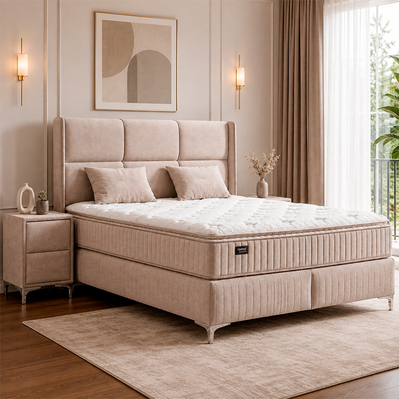 Тапицирана спалня с матрак BELLA 180 x 200 – крем 03