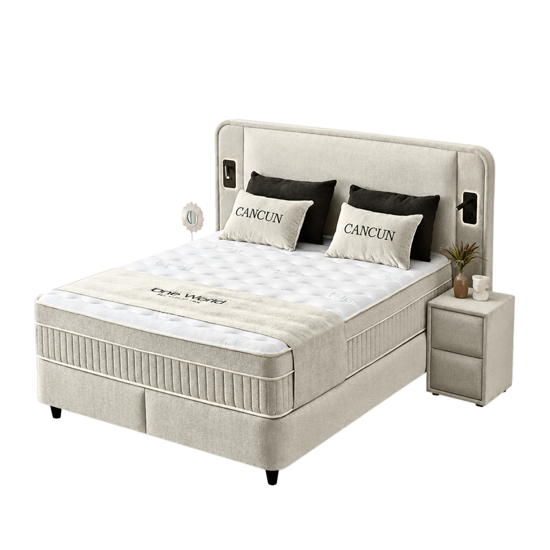 Тапицирана спалня с матрак CANCUN 140 X 200 – крем 01