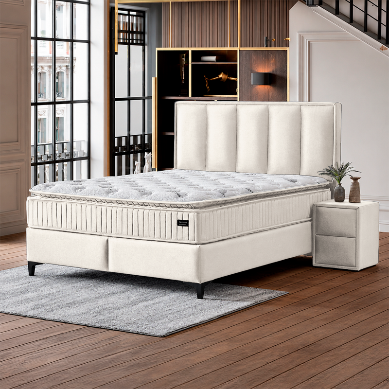Тапицирана спалня с матрак HERMES 160 x 200 – слонова кост AN