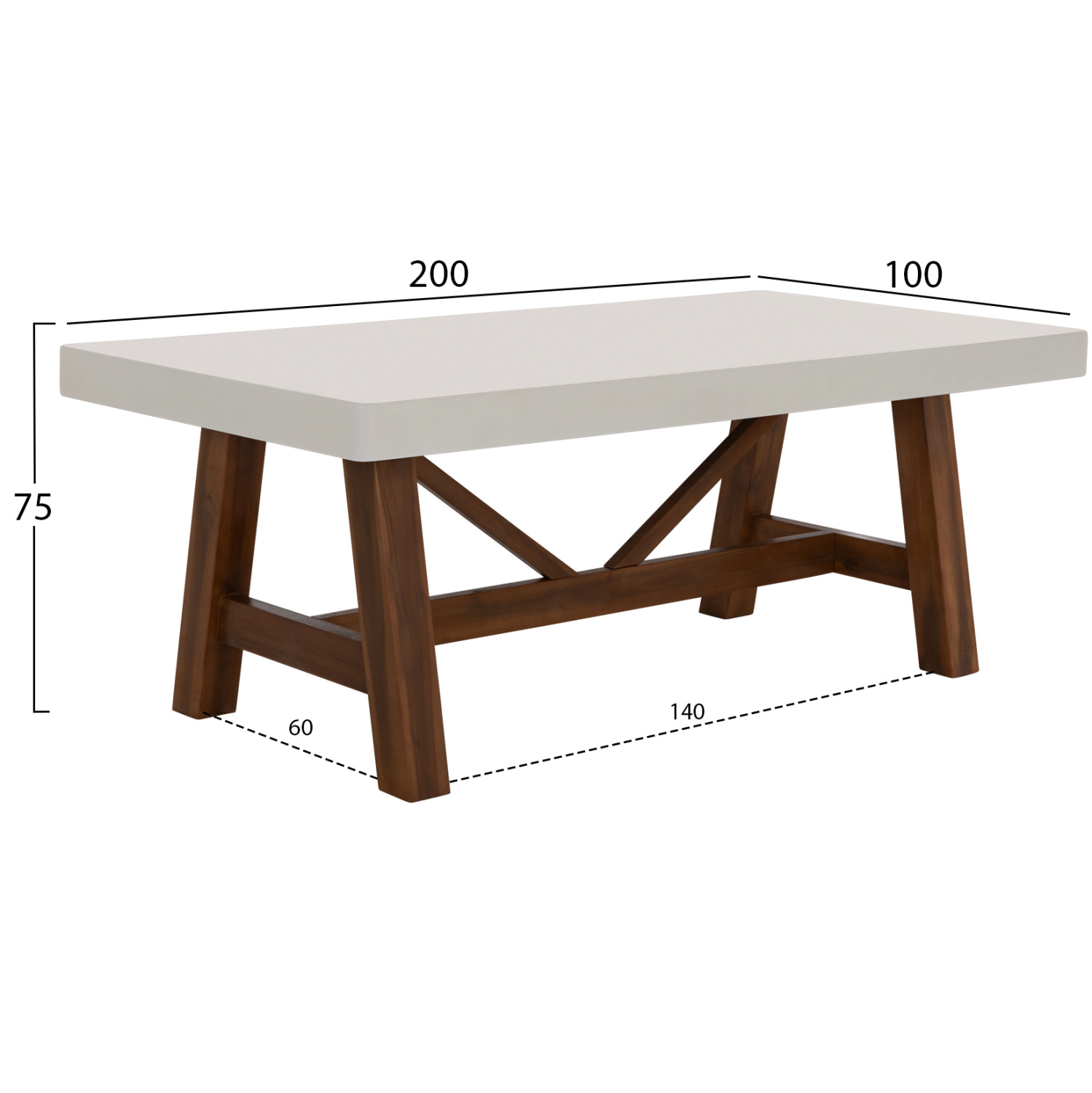 Маса 200×100 см бежов фиброцимент и крака от акация