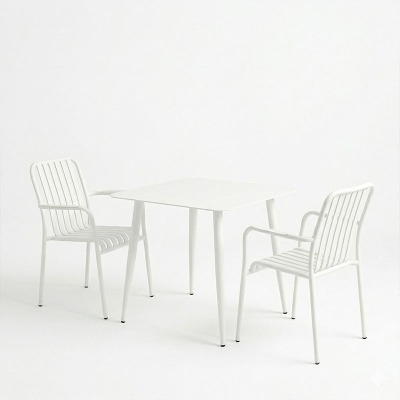 Метален маса 80x80 см и 2 стола бял