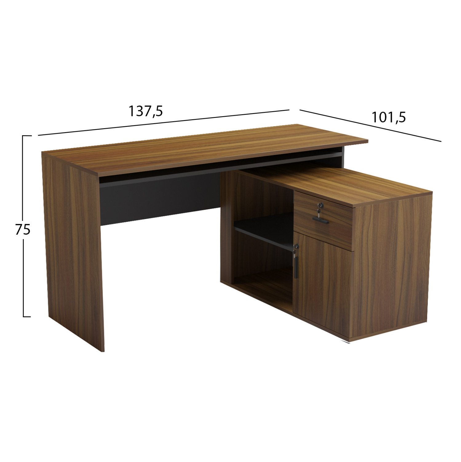 Бюро с десен ъгъл 138×102 см орех-сив
