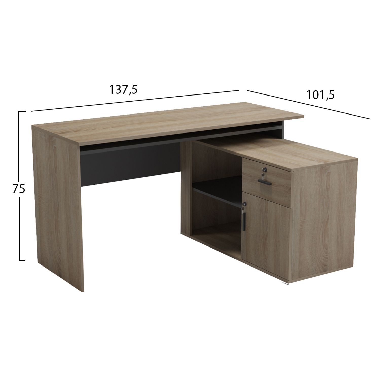 Бюро с десен ъгъл 138×102 см натурал-сив